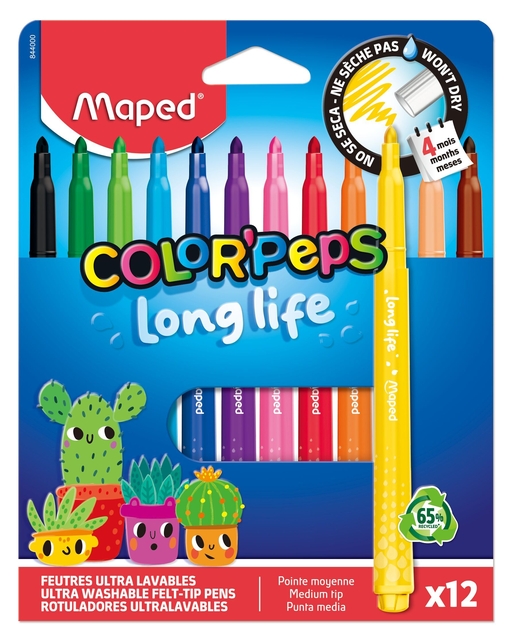 Viltstift Maped Color'Peps Long Life 2.0 set à 12 stuks assorti