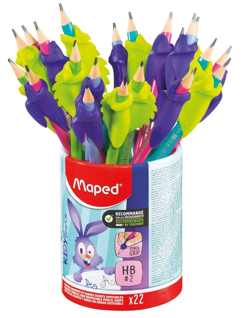 Potlood Maped Kidy Learn met gum en vingerhulp assorti pot à 22 stuks