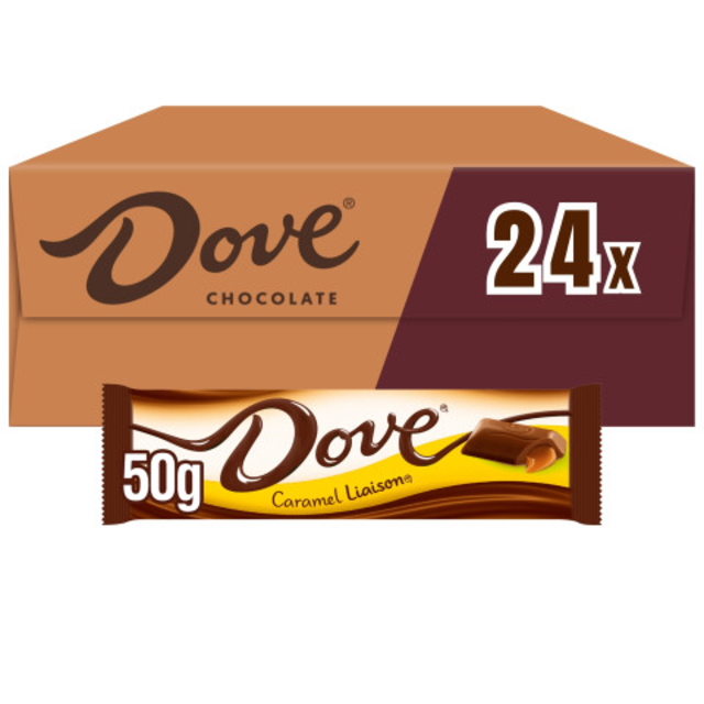 Chocolade Dove liaison caramel reep doos 24 stuks afbeelding