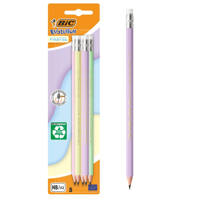 Bic Potlood Bic HB met gom pastel assorti blister 5 stuks