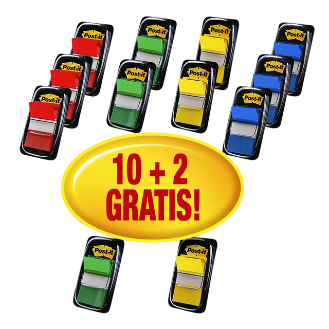 Indextabs Post-it 680 25.4x43.2mm 10+2 gratis assorti 50 tabs per dispenser afbeelding