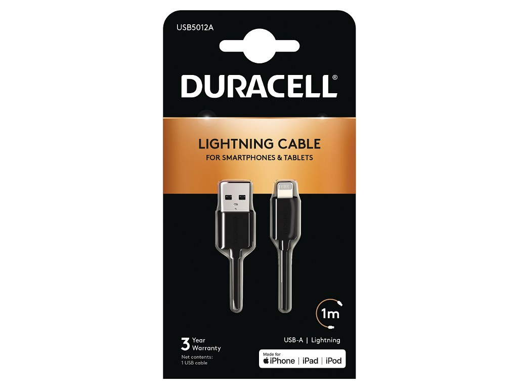 Duracell USB5012A Lightning-kabel 1 m Zwart afbeelding