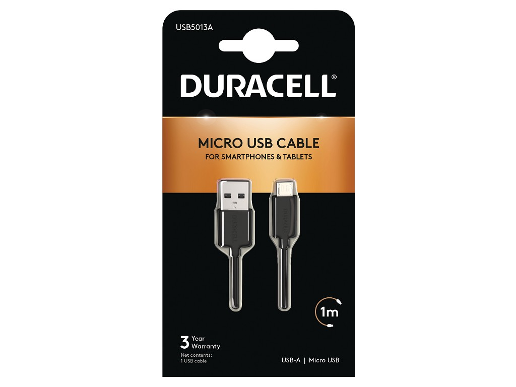 Duracell USB5013A USB-kabel 2.0 1 m USB A Micro-USB B Zwart afbeelding
