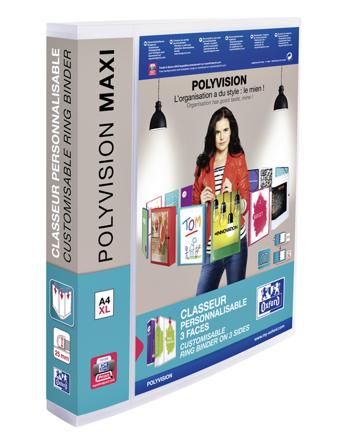 Presentatieringband Oxford Polyvision Maxi A4 XL 4-rings D-mech 25mm transparant afbeelding