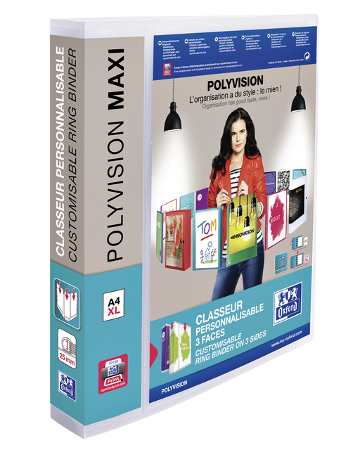 Presentatieringband Oxford Polyvision Maxi A4 XL 4-rings D-mech 30mm transparant afbeelding