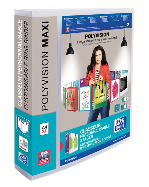 Presentatieringband Oxford Polyvision Maxi A4 XL 4-rings D-mech 40mm transparant afbeelding