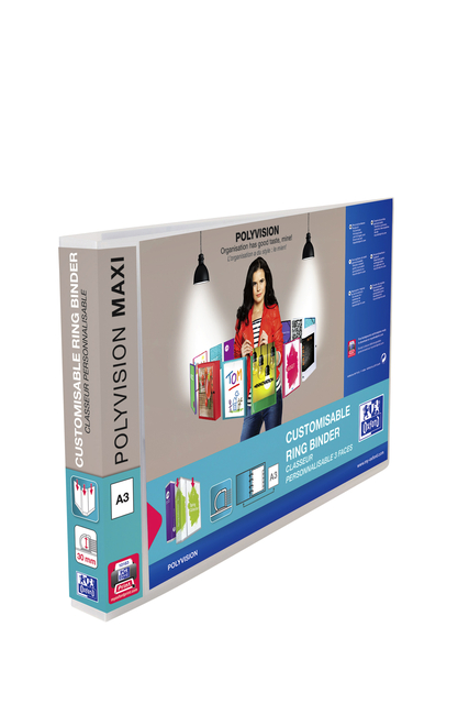 Presentatieringband Oxford Polyvision Maxi A3 dwars 4-rings D-mechaniek 45mm transparant