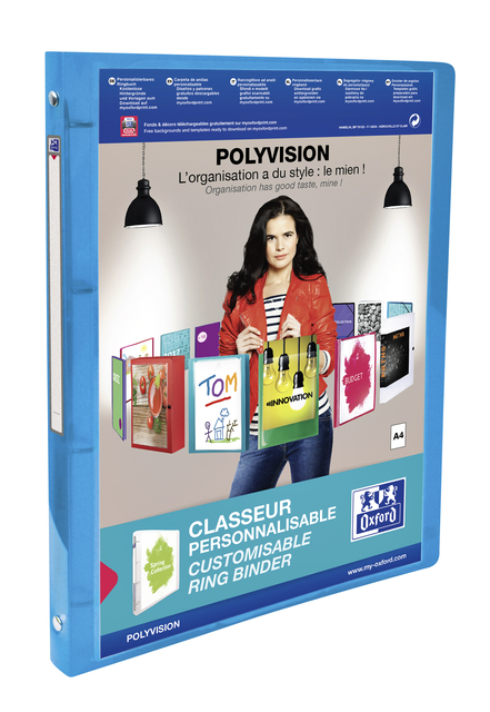 Presentatieringband Oxford Polyvision A4 4-rings O-mech 20mm blauw afbeelding