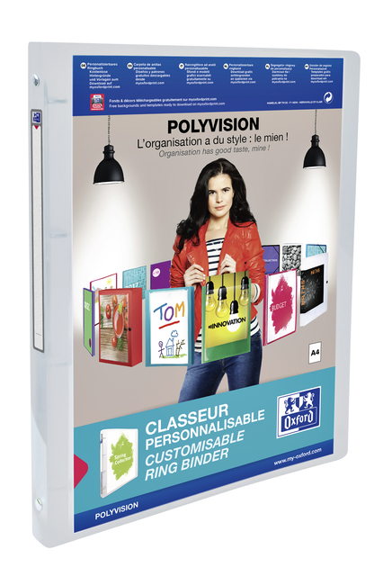 Presentatieringband Oxford Polyvision A4 4-rings O-mech 15mm transparant afbeelding