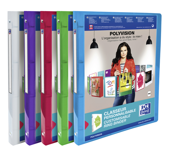 Presentatieringband Oxford Polyvision A4 4-rings O-mech 20mm assorti afbeelding