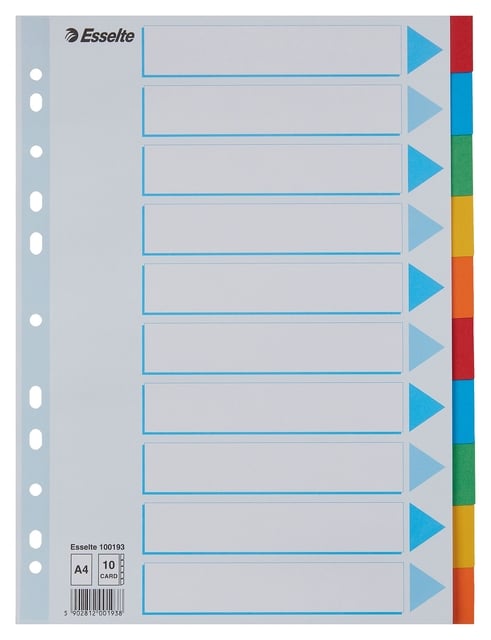 Tabbladen Esselte Standaard A4 10-delig karton 11-rings met voorblad assorti afbeelding
