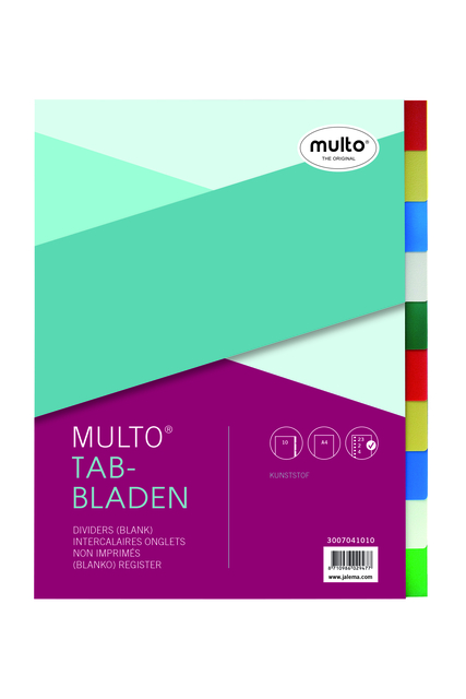 Tabbladen Multo A4 23-gaats 10-delig PP assorti afbeelding