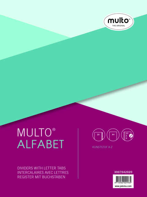 Tabbladen Multo A4 23-gaats 20-delig A-Z grijs afbeelding