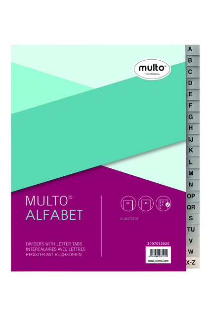 Tabbladen Multo A5 17-gaats alfabet PP grijs afbeelding