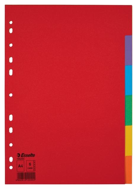 Tabbladen Esselte Economy A4 6-delig karton 11-rings assorti afbeelding