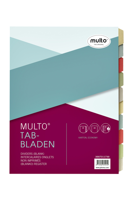 Tabbladen Multo A4 23R 10-delig karton assorti afbeelding