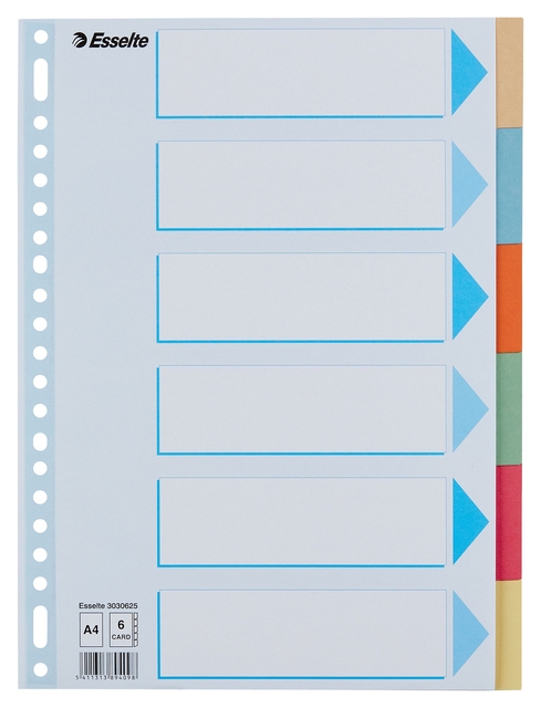 Tabbladen Esselte Premium A4 6-delig karton 23-rings assorti afbeelding