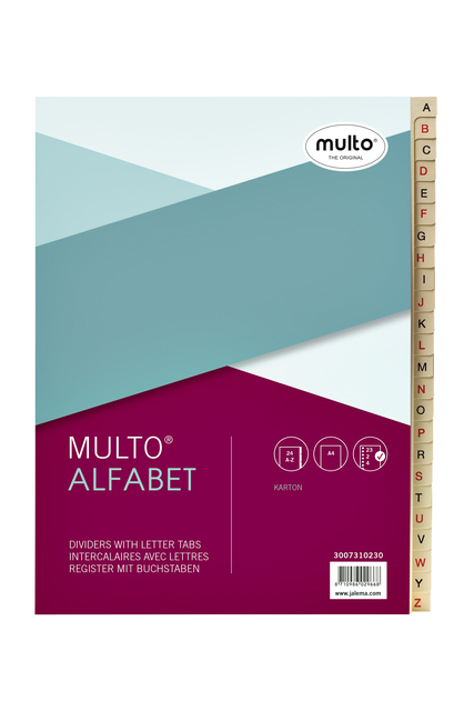 Tabbladen Multo A4 23-rings 24-delig A-Z karton chamois afbeelding