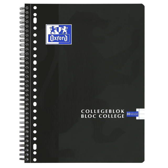 Collegeblok Oxford School A4+ lijn 23-gaats 160 pagina&apos;s 80gr zwart afbeelding