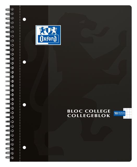 Collegeblok Oxford A4+ ruit 5x5mm 4-gaats 180 pagina&apos;s 80gr zwart afbeelding