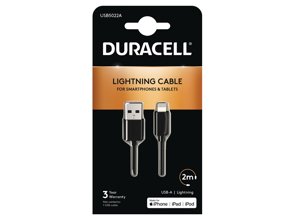 Duracell USB5022A Lightning-kabel 2 m Zwart afbeelding