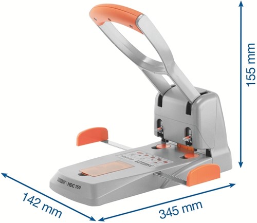 Perforator Rapid Supreme HDC150/2 heavy duty 2-gaats 150 vel zilver/oranje-2