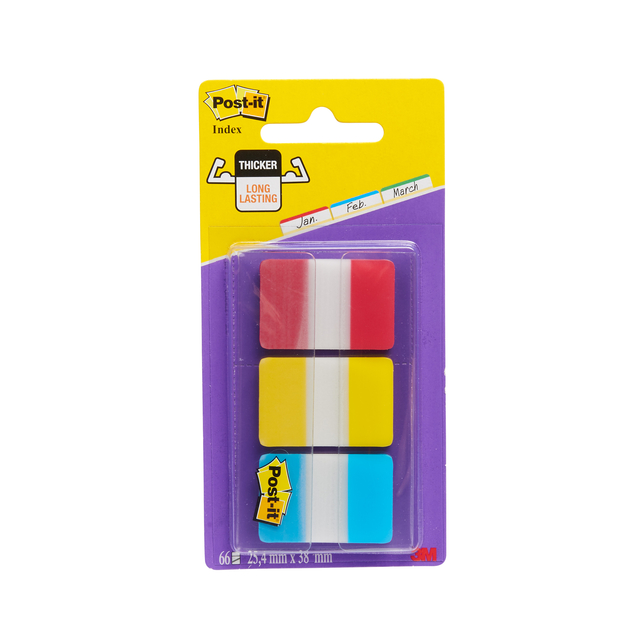 Indextabs Post-it 686RYB 25.4x38.1mm strong blauw, rood, geel 66 tabs afbeelding