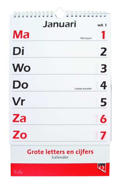 Kalender 2025 met grote letters en cijfers Quantore afbeelding