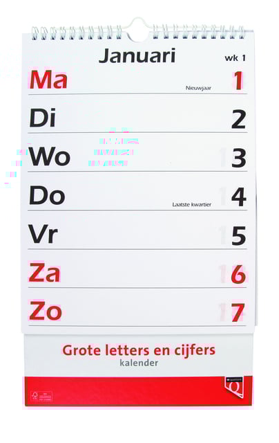 Kalender 2026 met grote letters en cijfers Quantore afbeelding