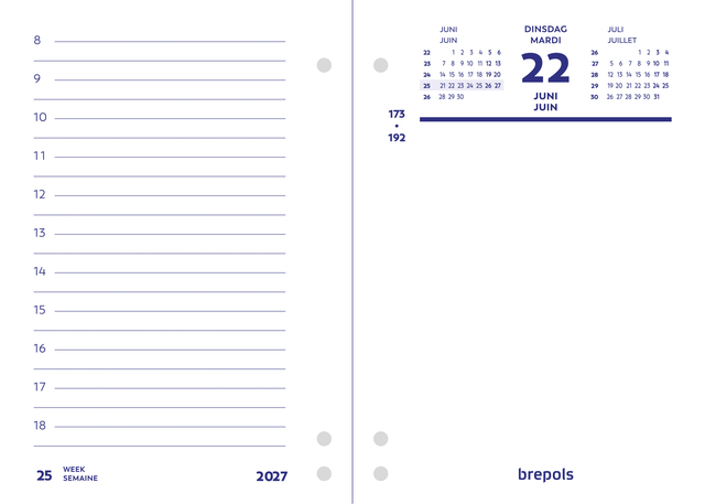 Omlegblok 2026 Brepols 1dag/2pagina's universele ponsing