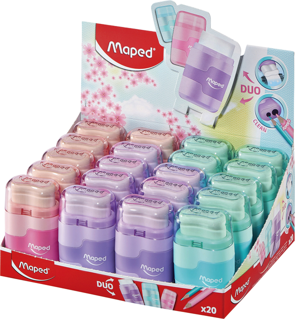 Puntenslijper Maped Connect 2gaats met gum display á 20 stuks pastel assorti afbeelding