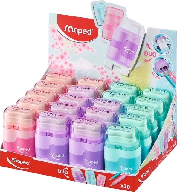Puntenslijper Maped Connect 2gaats met gum display á 20 stuks pastel assorti afbeelding