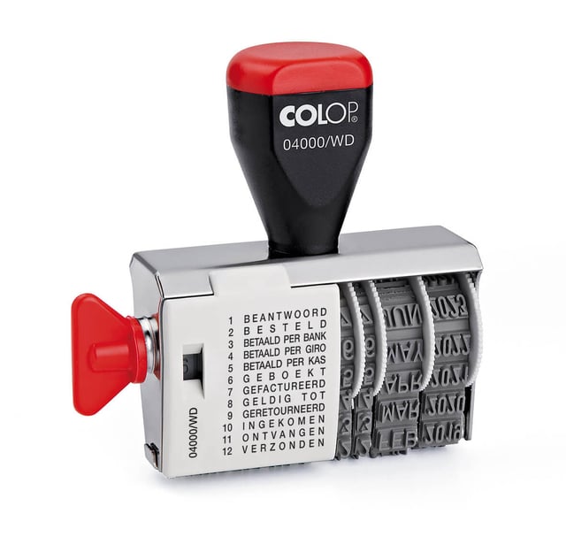 Woord-datumstempel Colop 04000/WD 12 teksten afbeelding