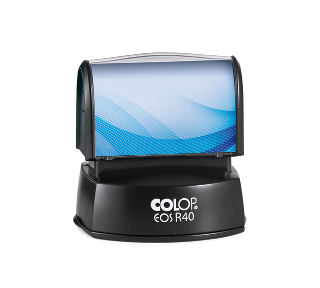 Tekststempel Colop EOS R 40 flashtechnologie met stempelplaat afbeelding