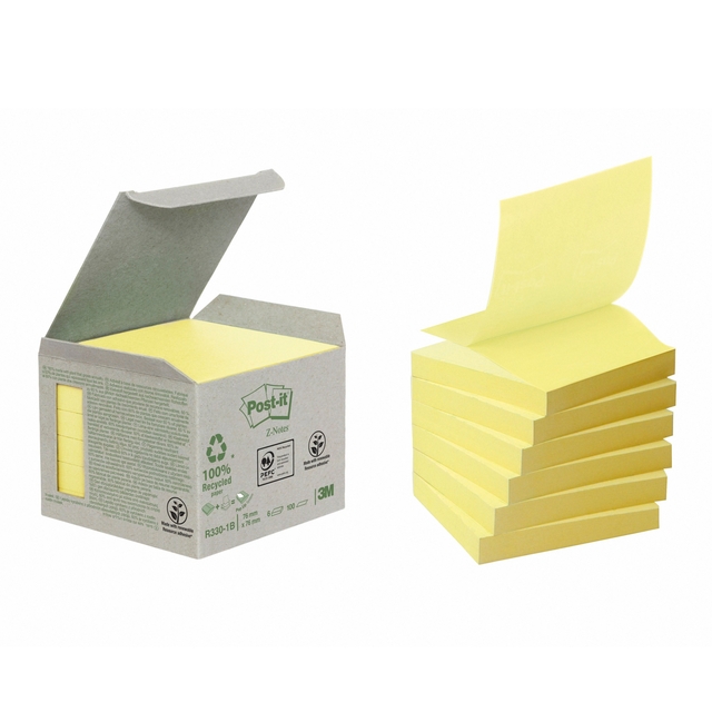 Memoblok 3M Post-it Z-Note R330 76x76mm recycled geel afbeelding