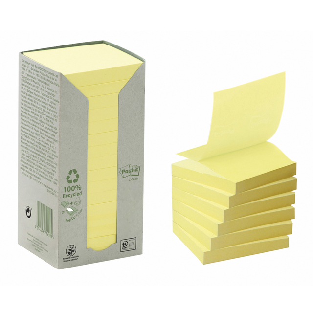 Memoblok 3M Post-it Z-Note R330 76x76mm recycled geel afbeelding