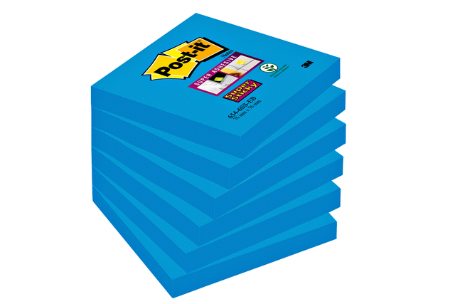 Memoblok Post-it 654 Super Sticky 76x76mm blauw 90 vel afbeelding