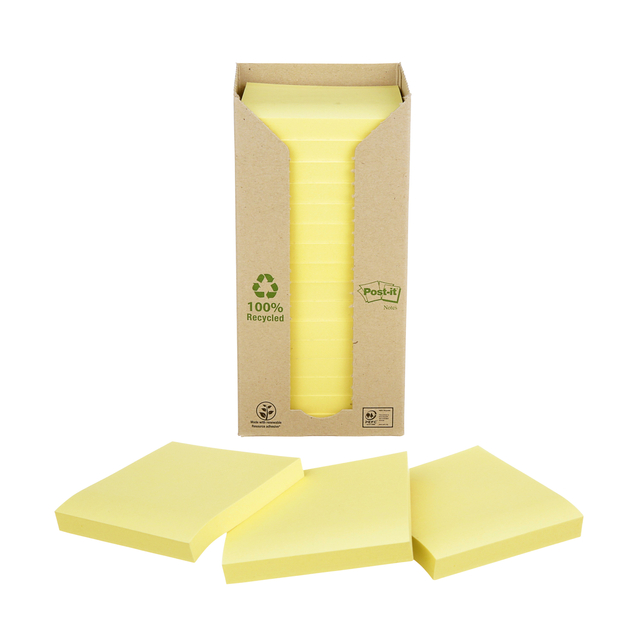 Memoblok Post-it 654 76x76mm recycled pastel geel 16 stuks afbeelding