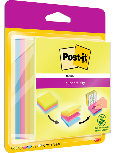 Memoblok Post-it 2014 Super Sticky 76x76mm smart kubus Rio 300 vel afbeelding