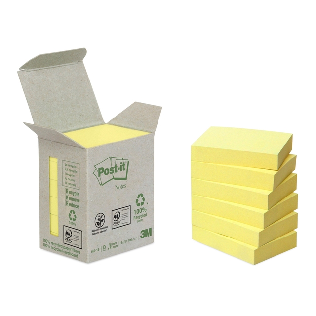 Memoblok 3M Post-it 653 38x51mm recycled geel afbeelding