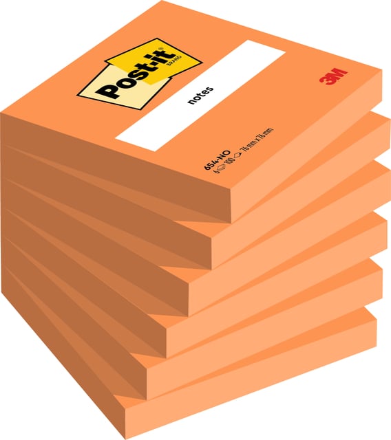 Memoblok Post-it 654 76x76mm oranje 100 vel afbeelding