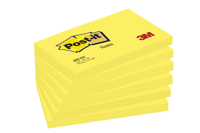 Memoblok Post-it 655 76x127mm 100 vel per blok neon geel afbeelding