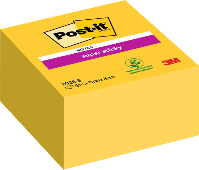 Memoblok Post-it 2028 Super Sticky 76x76mm kubus geel afbeelding