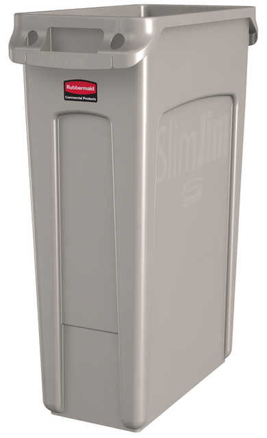 Afvalbak Rubbermaid Slim Jim Vented met luchtsleuven 87L grijs afbeelding