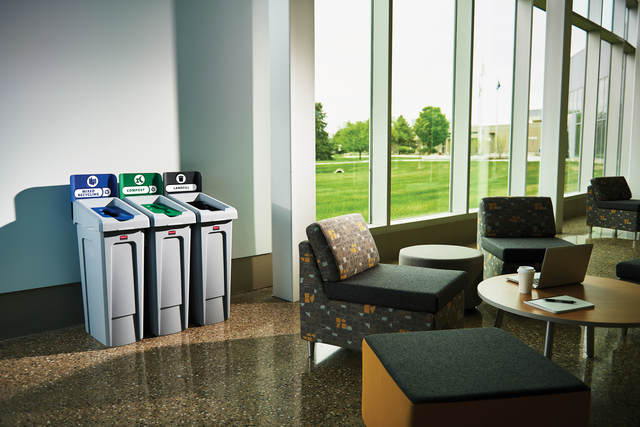 Deksel Rubbermaid Slim Jim Recyclestation inwerpopening voor flesjes en blikjes grijs — Foto 2 van 2