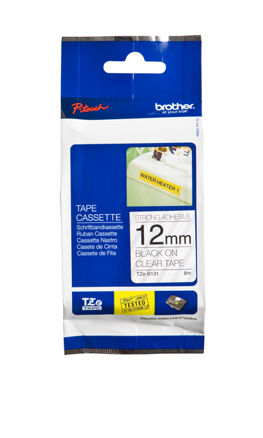 Labeltape Brother P-touch TZe-S231 extra sterk klevend 12mm zwart op wit afbeelding