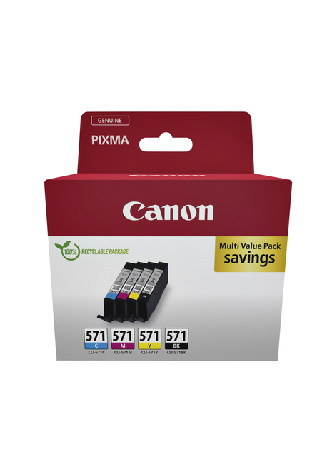 Inktcartridge Canon CLI-571 zwart + 3 kleuren afbeelding