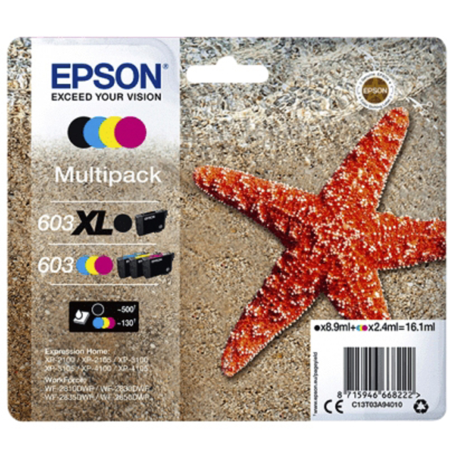 Inktcartridge Epson 603 T03A9 zwart XL+ 3 kleuren afbeelding