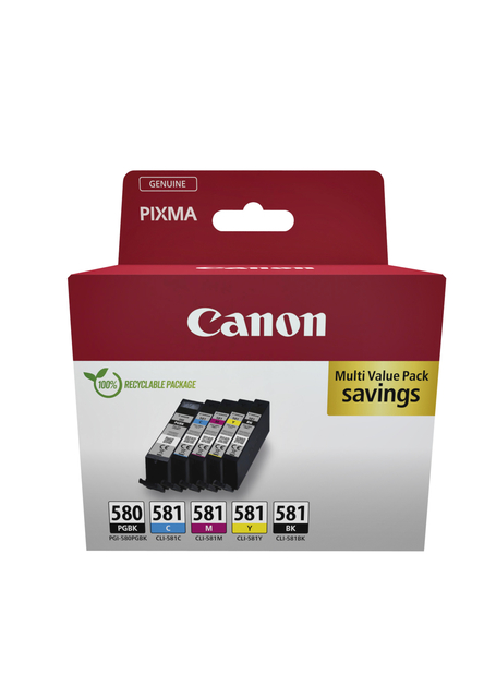Inktcartridge Canon PGI-580 + CLI-581 2x zwart + 3 kleuren afbeelding