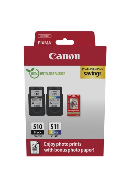 Inktcartridge Canon PG-510 CL-511 zw + kl + papier afbeelding